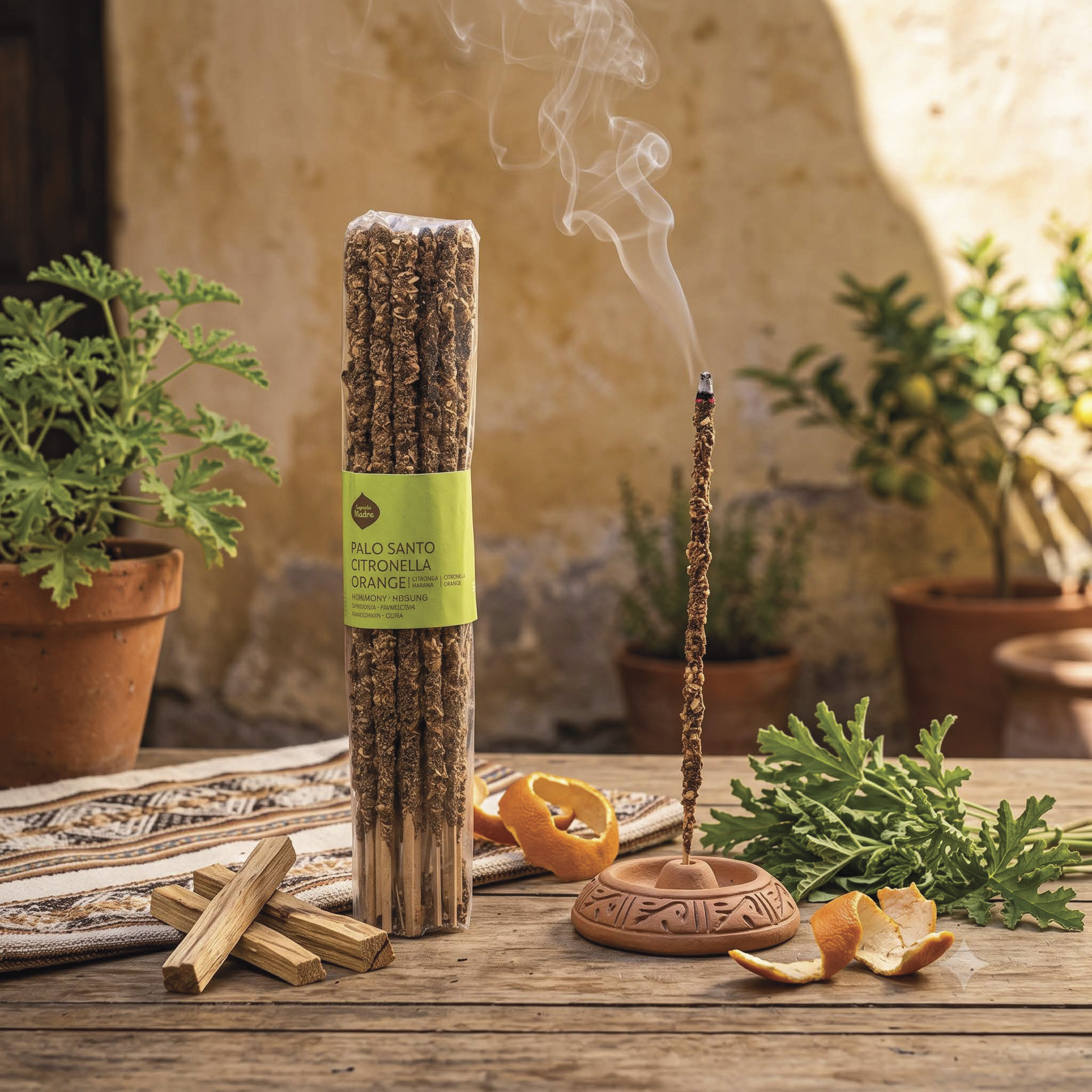 Incienso Sagrada Madre Palo Santo, Citronela y Naranja Unidad