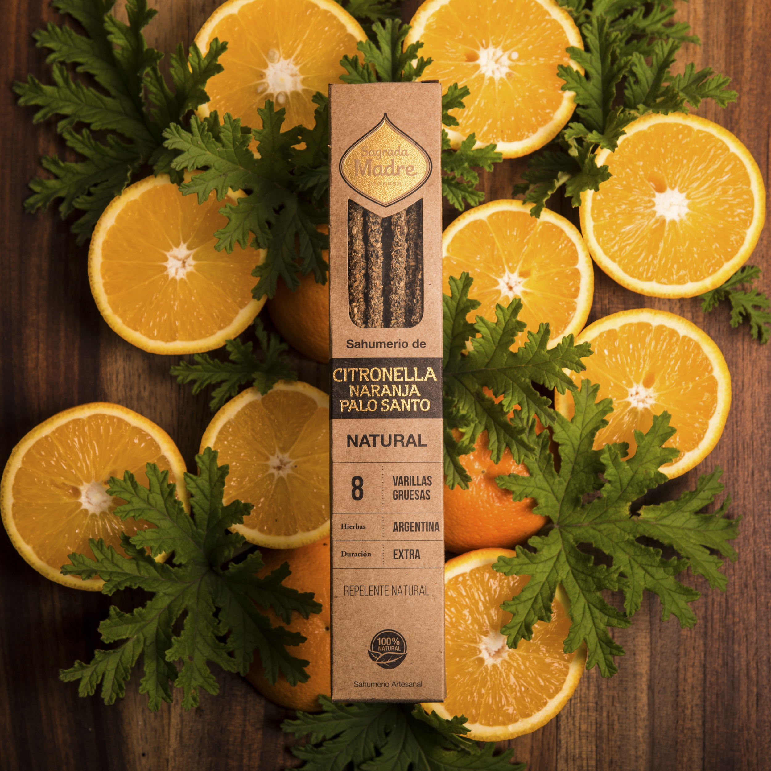 Incienso Natural de Citronela, Naranja y Palo Santo