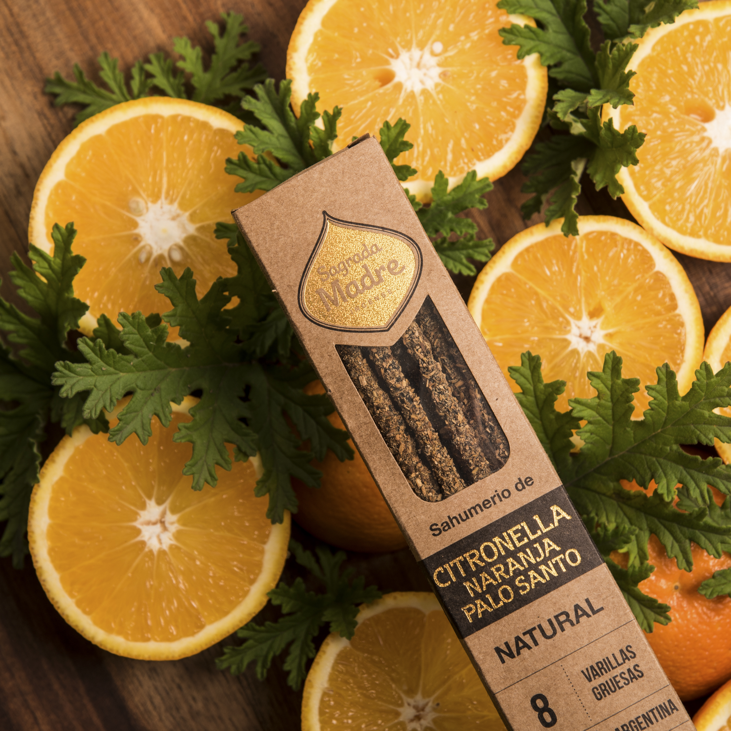 Incienso Natural de Citronela, Naranja y Palo Santo