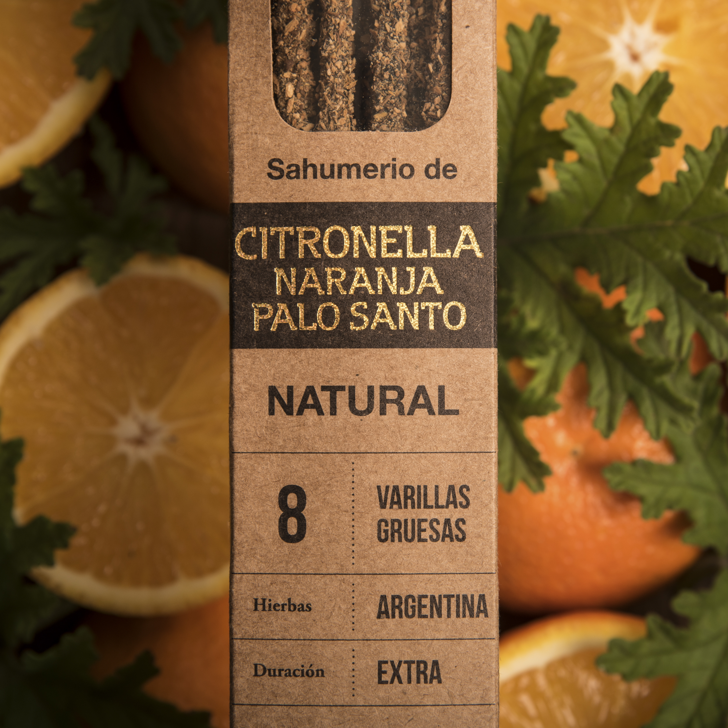 Incienso Natural de Citronela, Naranja y Palo Santo