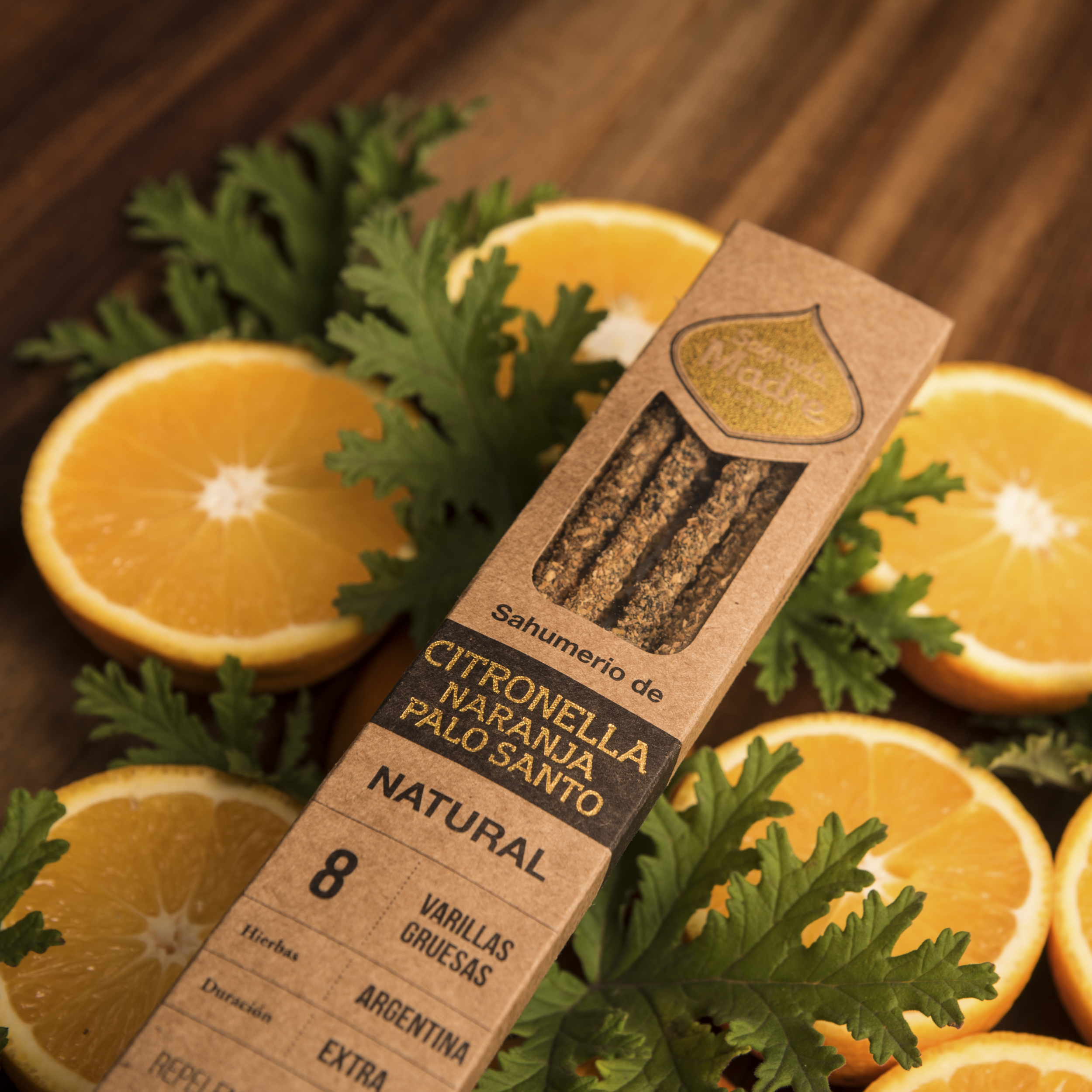 Incienso Natural de Citronela, Naranja y Palo Santo